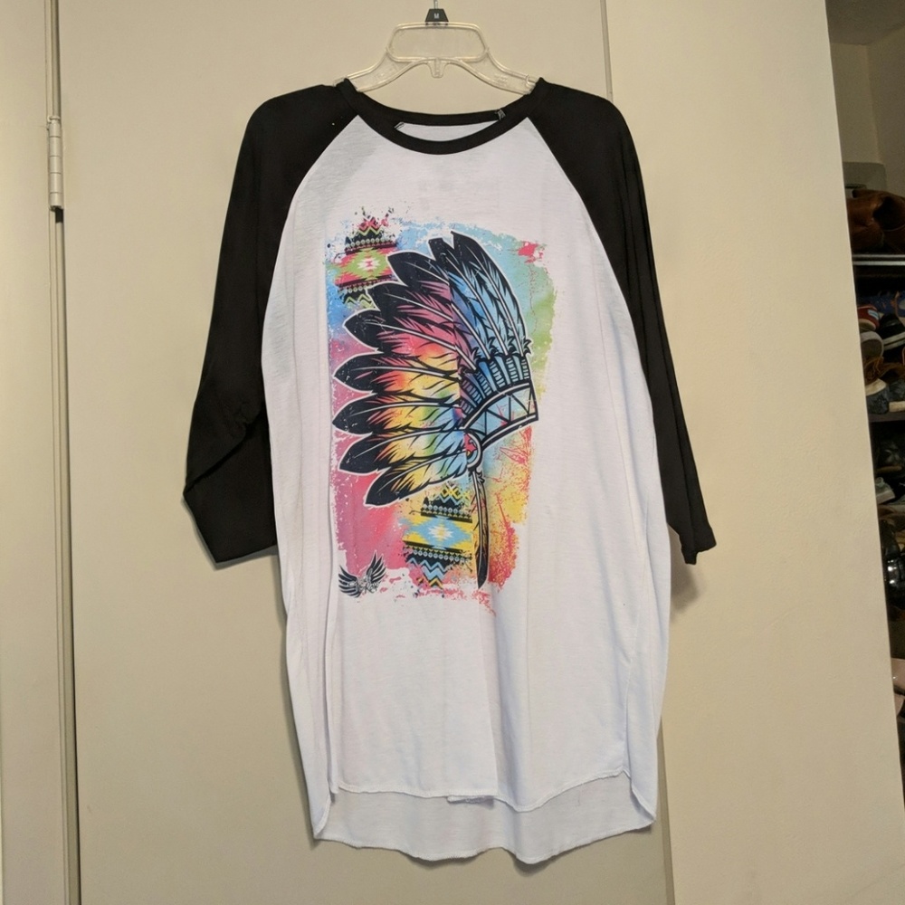 Watercolor Indian headdress quarter length sleeve